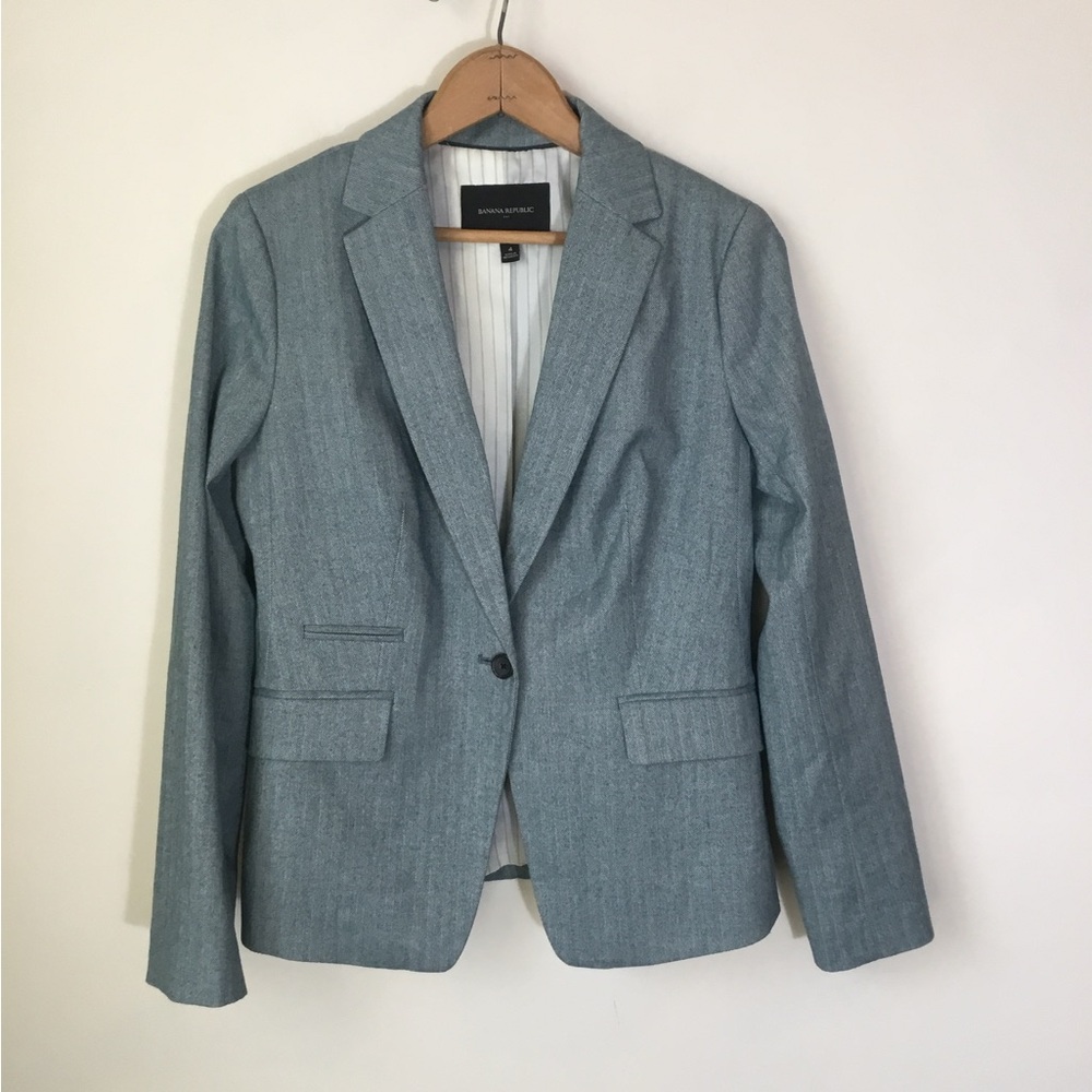 Banana Republic Factory Herringbone Teal Green Blazer